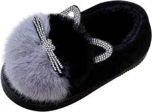 Girls Boys Home Slippers Warm Dinosaur Comfy Fuzzy House Slippers for Toddler Plush Lined Winter Indoor Shoes (Black, 7-8 Years)