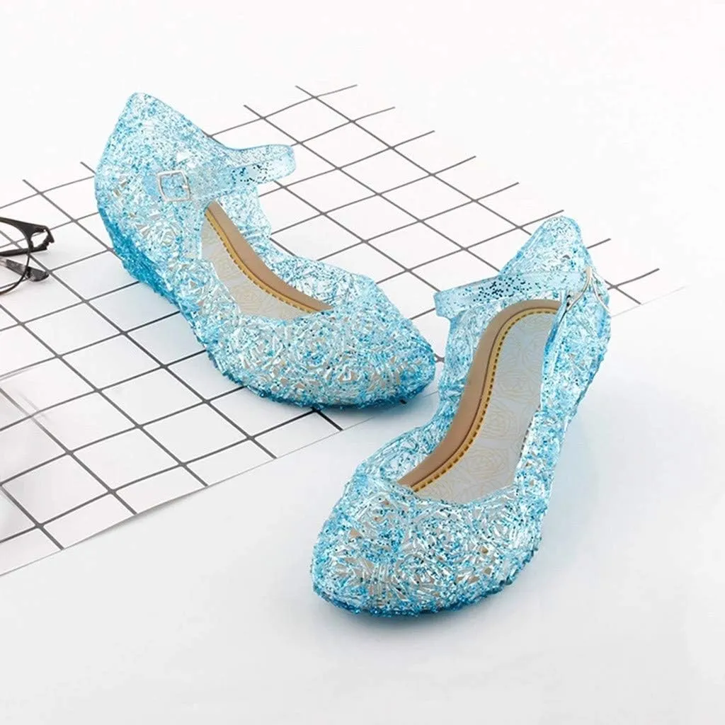 Girls Chunky Heels Jelly Sandals Dress Up Birthday Party Evening Dance Single Shoes Kids Toddler Strap Mary Jane