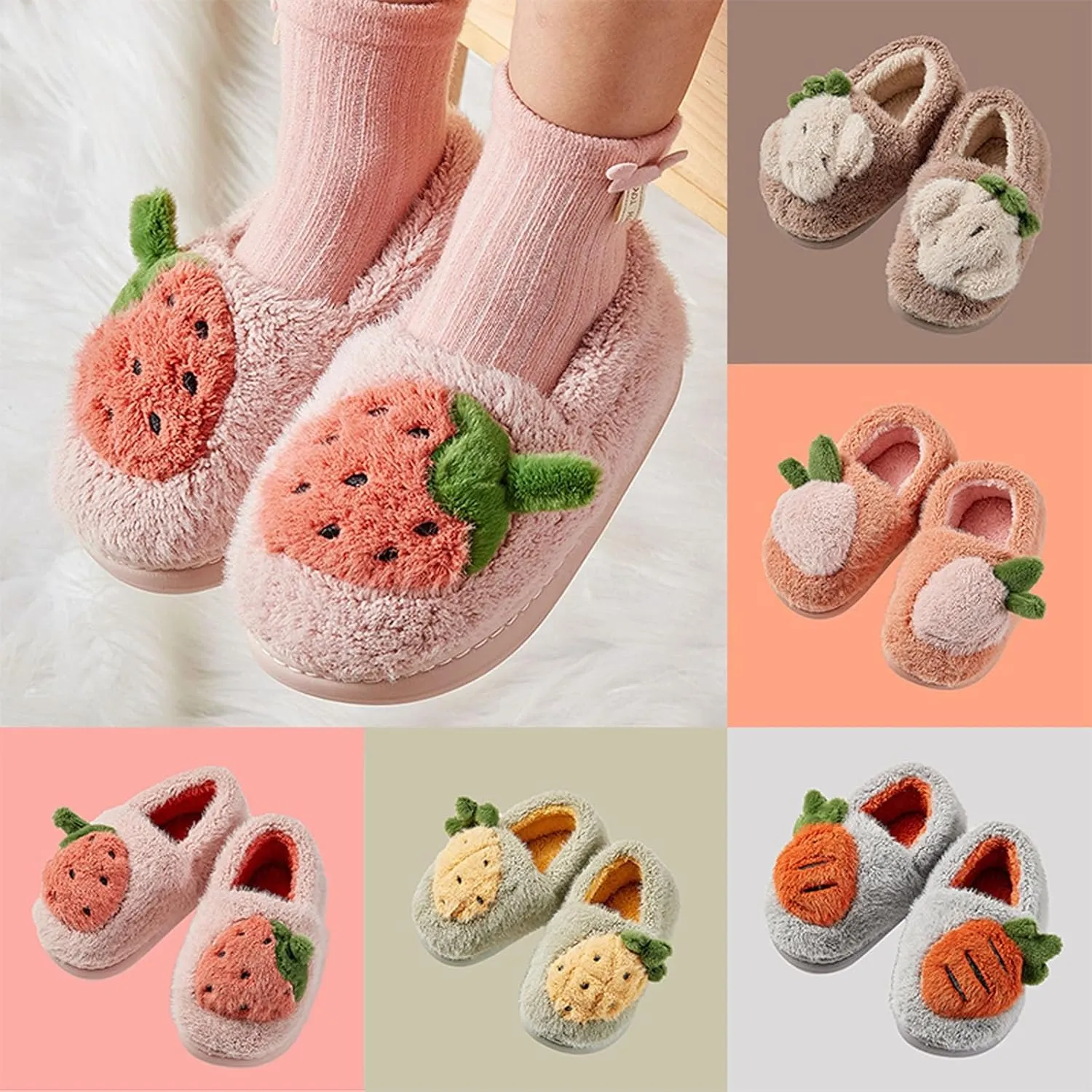 Girls Cute Crtoon Fuzzy Slippers with Memory Foam Kids Plush Warm Winter House Shoes Toddler Crochet Unisex lats