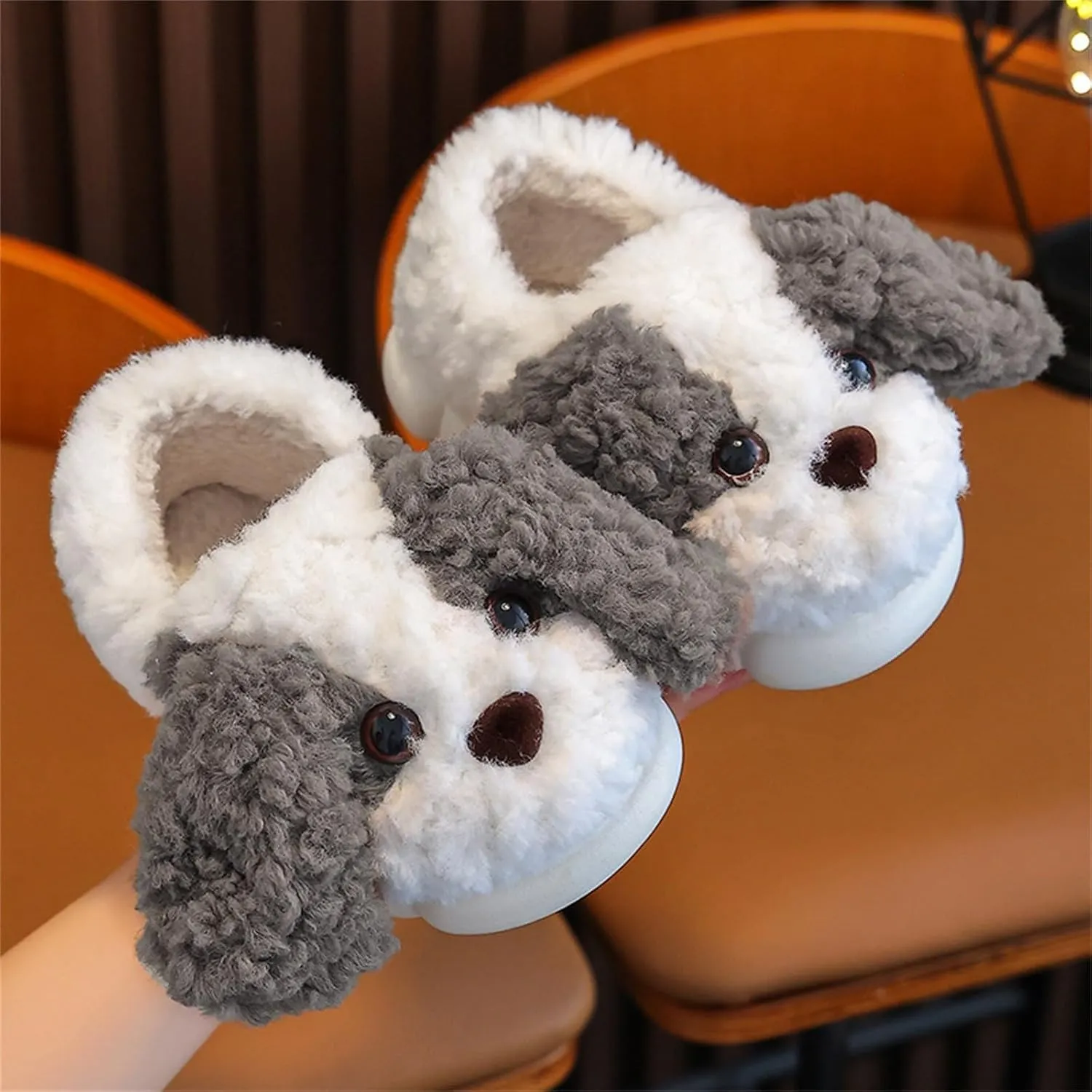 Girls Toddler Slippers Boys Fuzzy House Shoes Little Kid's Cute Puppy Pattern Non-Slip Plush Indoor Slippers