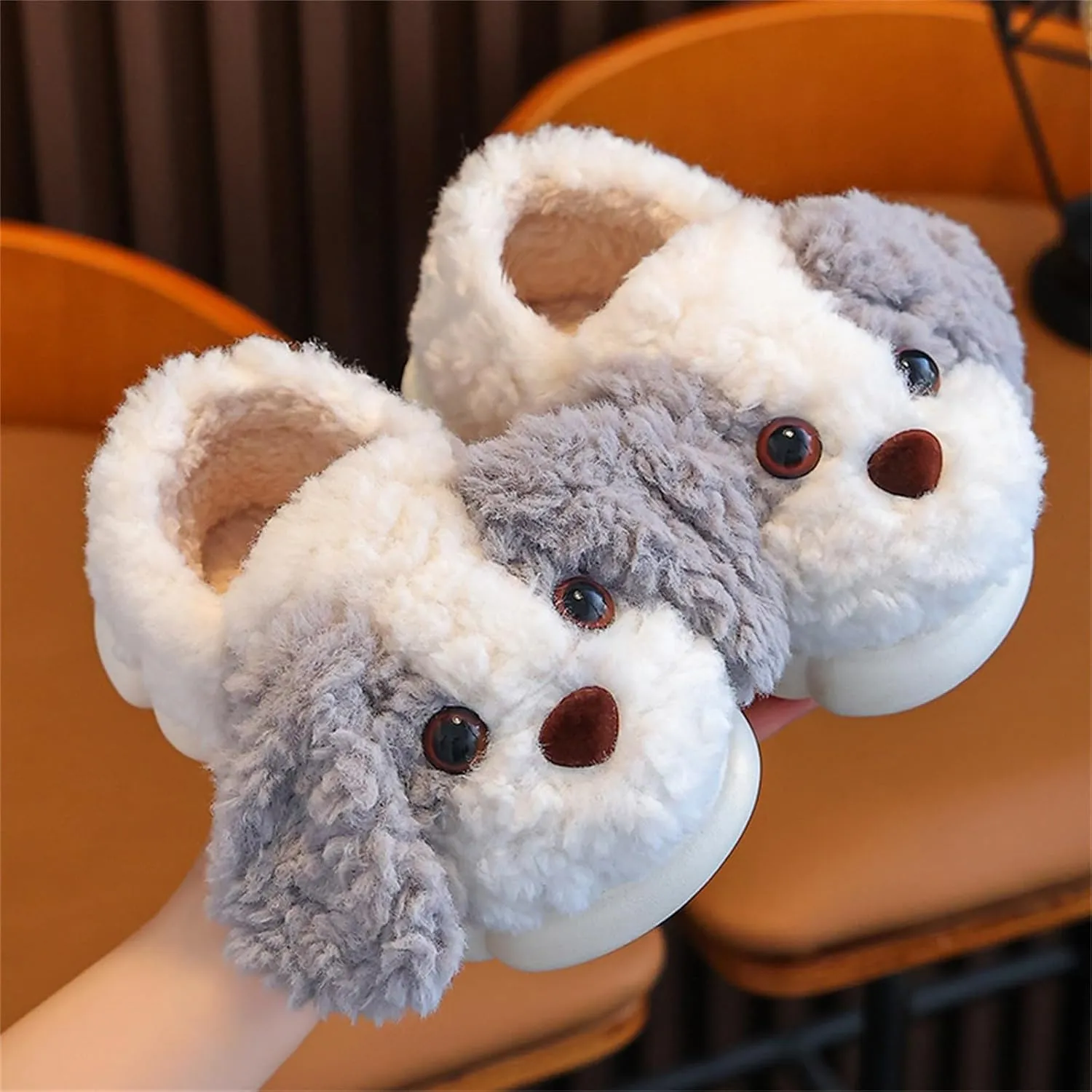 Girls Toddler Slippers Boys Fuzzy House Shoes Little Kid's Cute Puppy Pattern Non-Slip Plush Indoor Slippers