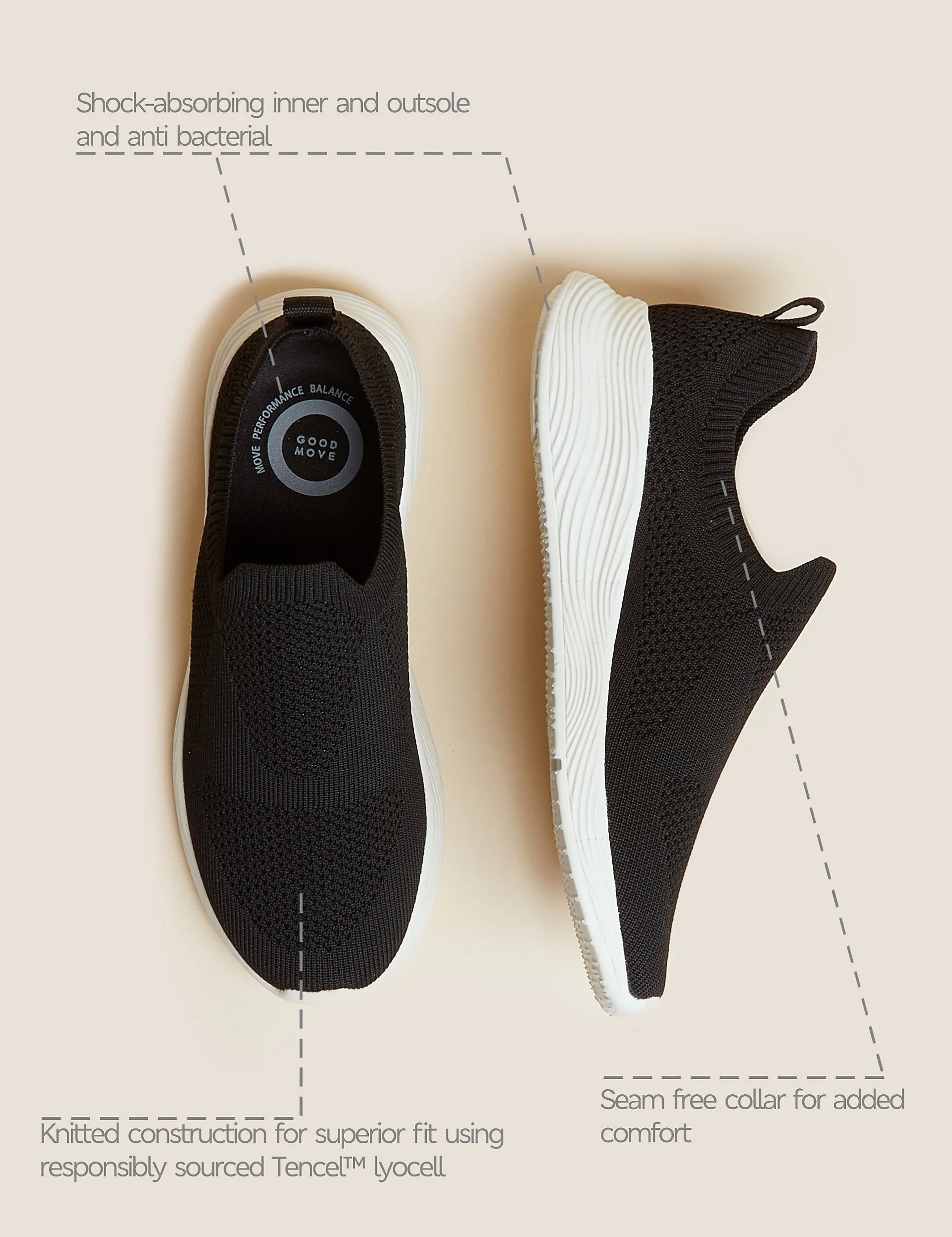 Goodmove Knitted Slip-On Sneakers, Black