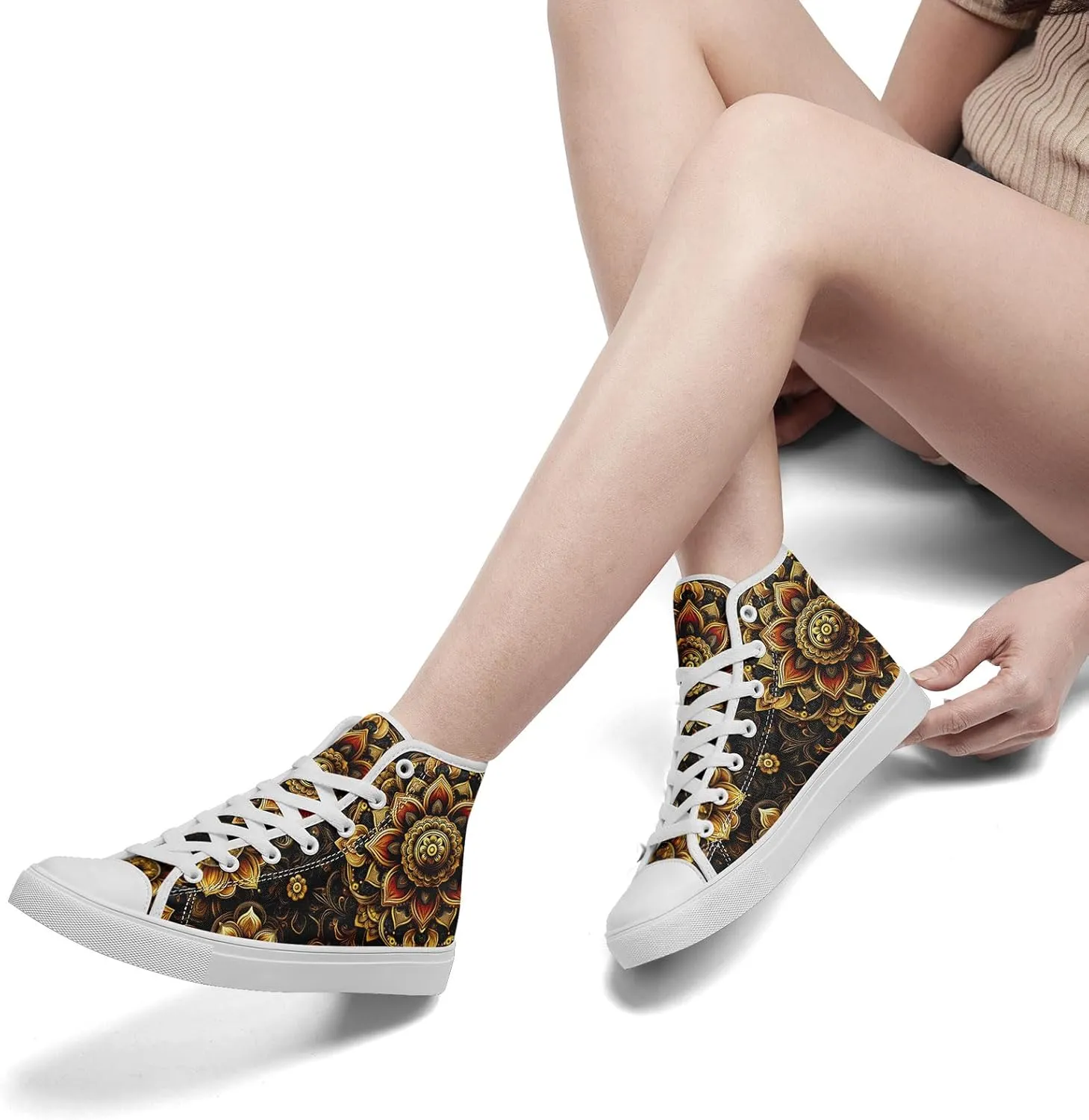 High Top Sneakers for Women Men Canvas Shoes Lightweight Printed Lace Up Fashion Casual Walking Shoes Street Footwear