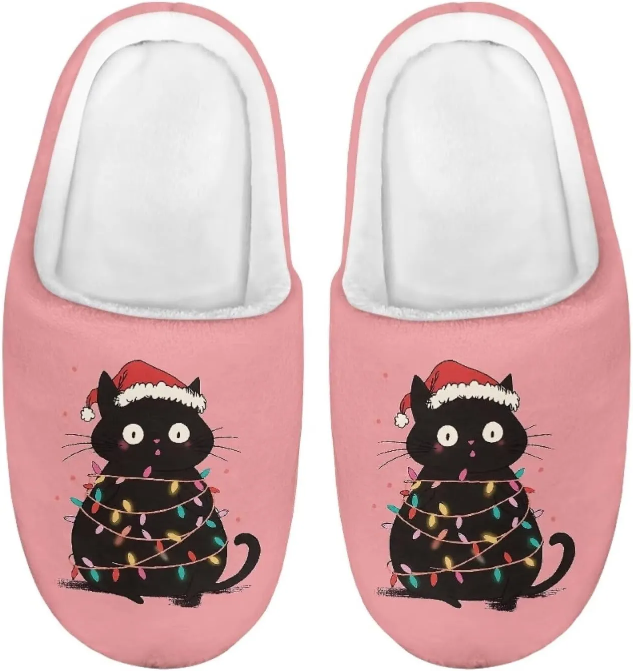 House Slippers for Kids Girls Fuzzy Christmas House Slippers Winter House Shoes-White
