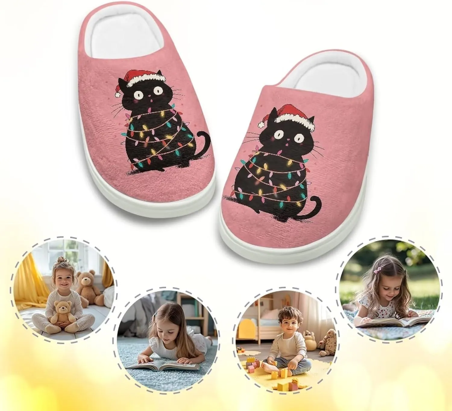House Slippers for Kids Girls Fuzzy Christmas House Slippers Winter House Shoes-White