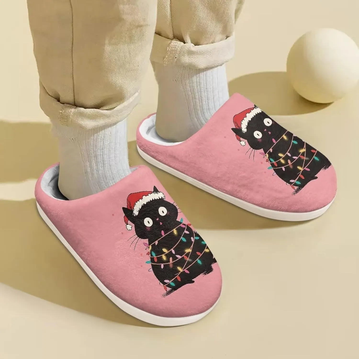 House Slippers for Kids Girls Fuzzy Christmas House Slippers Winter House Shoes-White