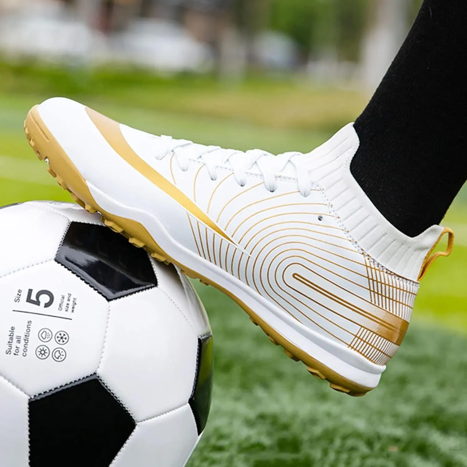 Indoor Soccer Shoes Mens High Gripping Power Non-Slip,Youth Football Cleats High-Top Shock Absorption,Soccer Cleats TF Comfortable Soft