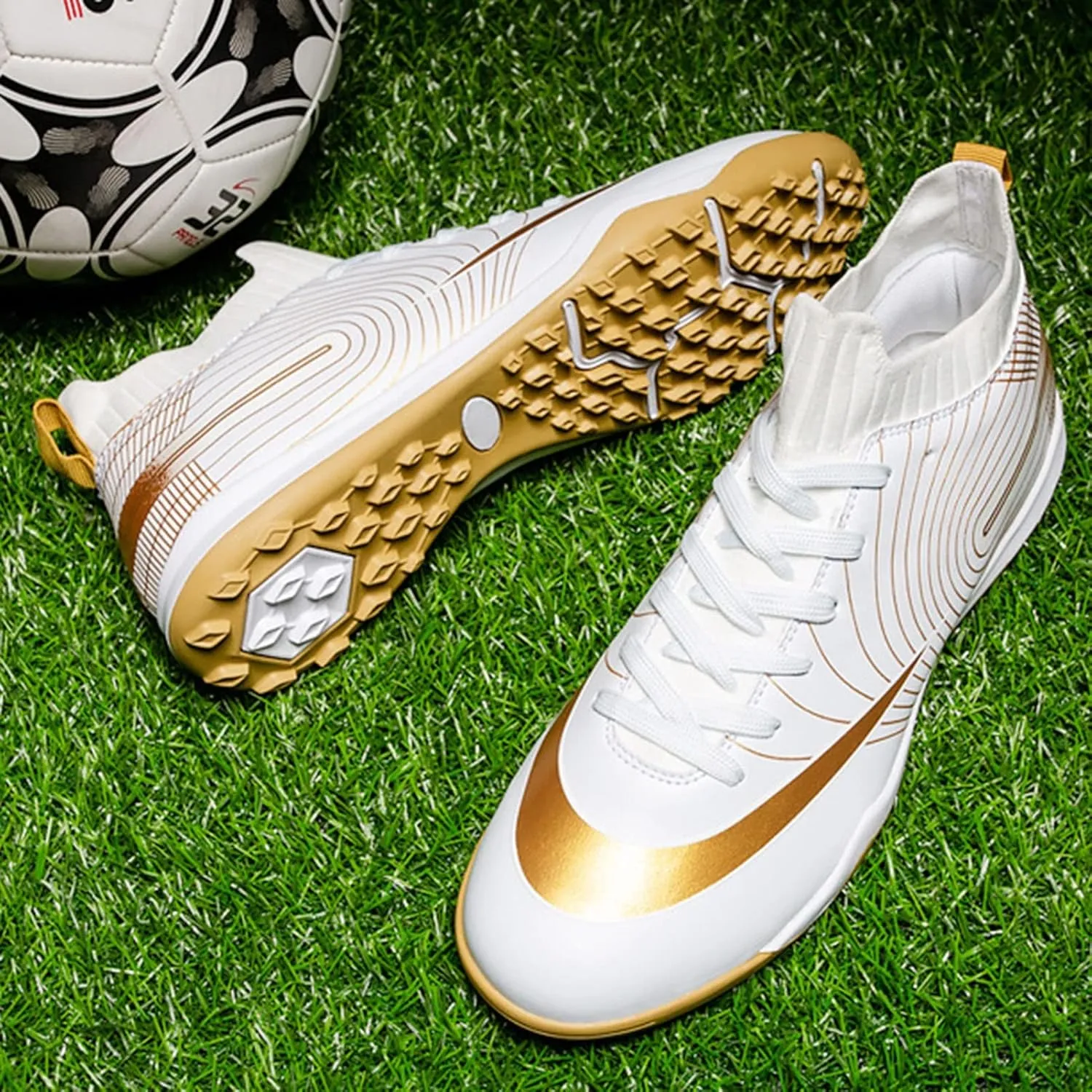 Indoor Soccer Shoes Mens High Gripping Power Non-Slip,Youth Football Cleats High-Top Shock Absorption,Soccer Cleats TF Comfortable Soft