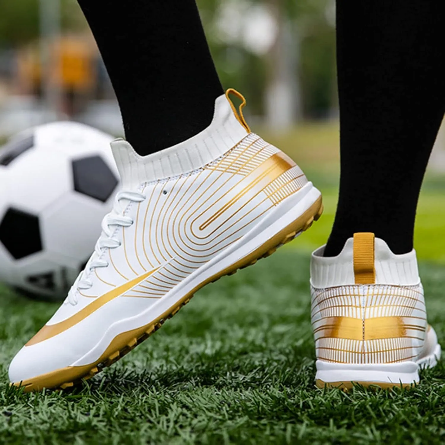 Indoor Soccer Shoes Mens High Gripping Power Non-Slip,Youth Football Cleats High-Top Shock Absorption,Soccer Cleats TF Comfortable Soft