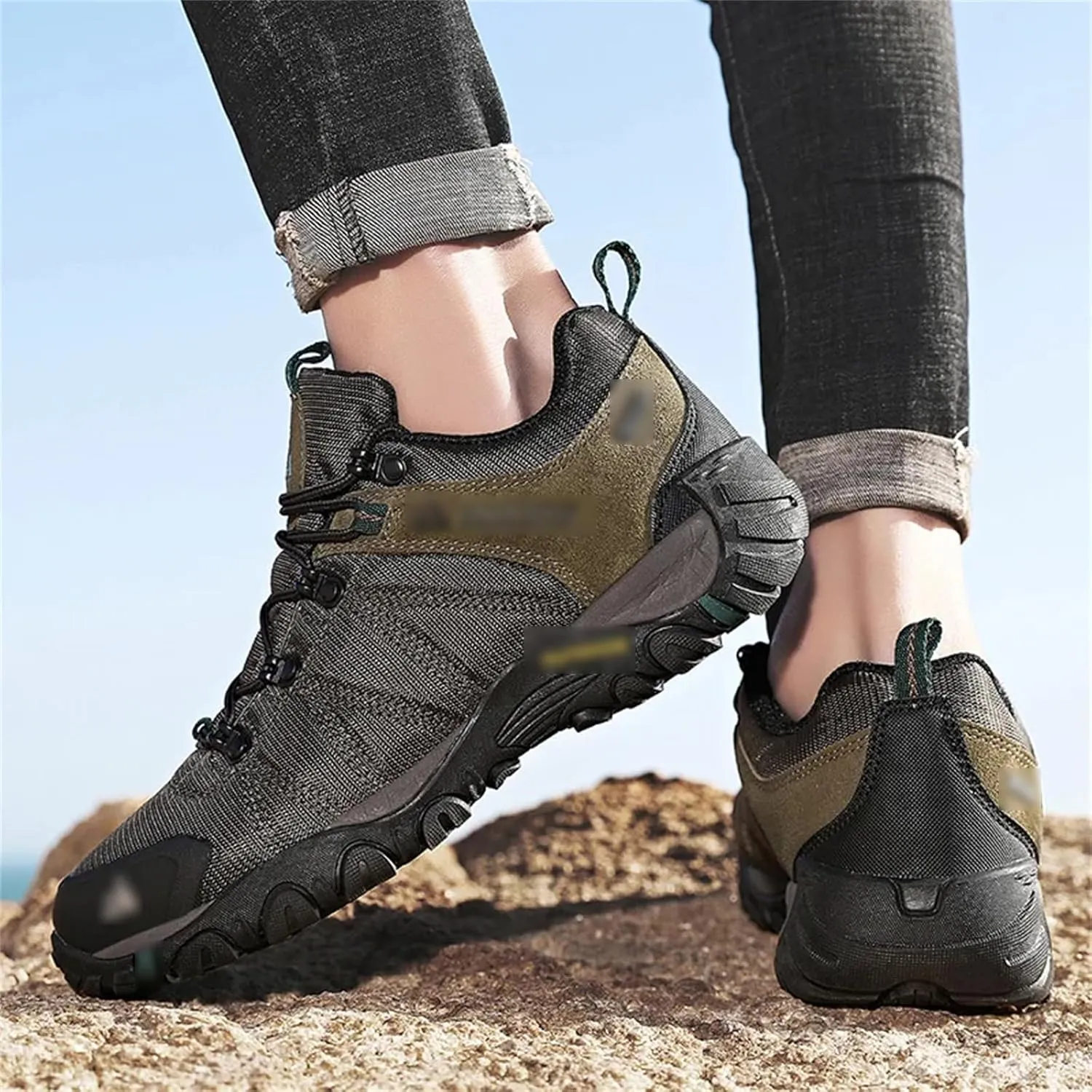 Kelsiop Men's Hiking Shoes Mesh Breathable Anti-Slip Outdoor Sports Shoes Rock Climbing Hiking Hunting Boots
