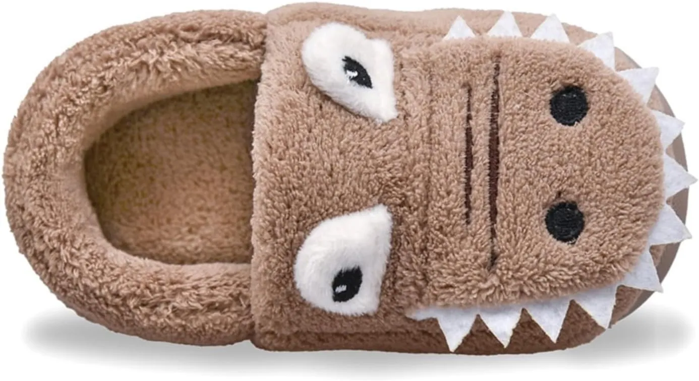 Kids Cartoon Dinosaur Slippers Boys Girls Plush Non-Slip House Slippers Fleece Warm Soft Slip-On Bedroom Shoes