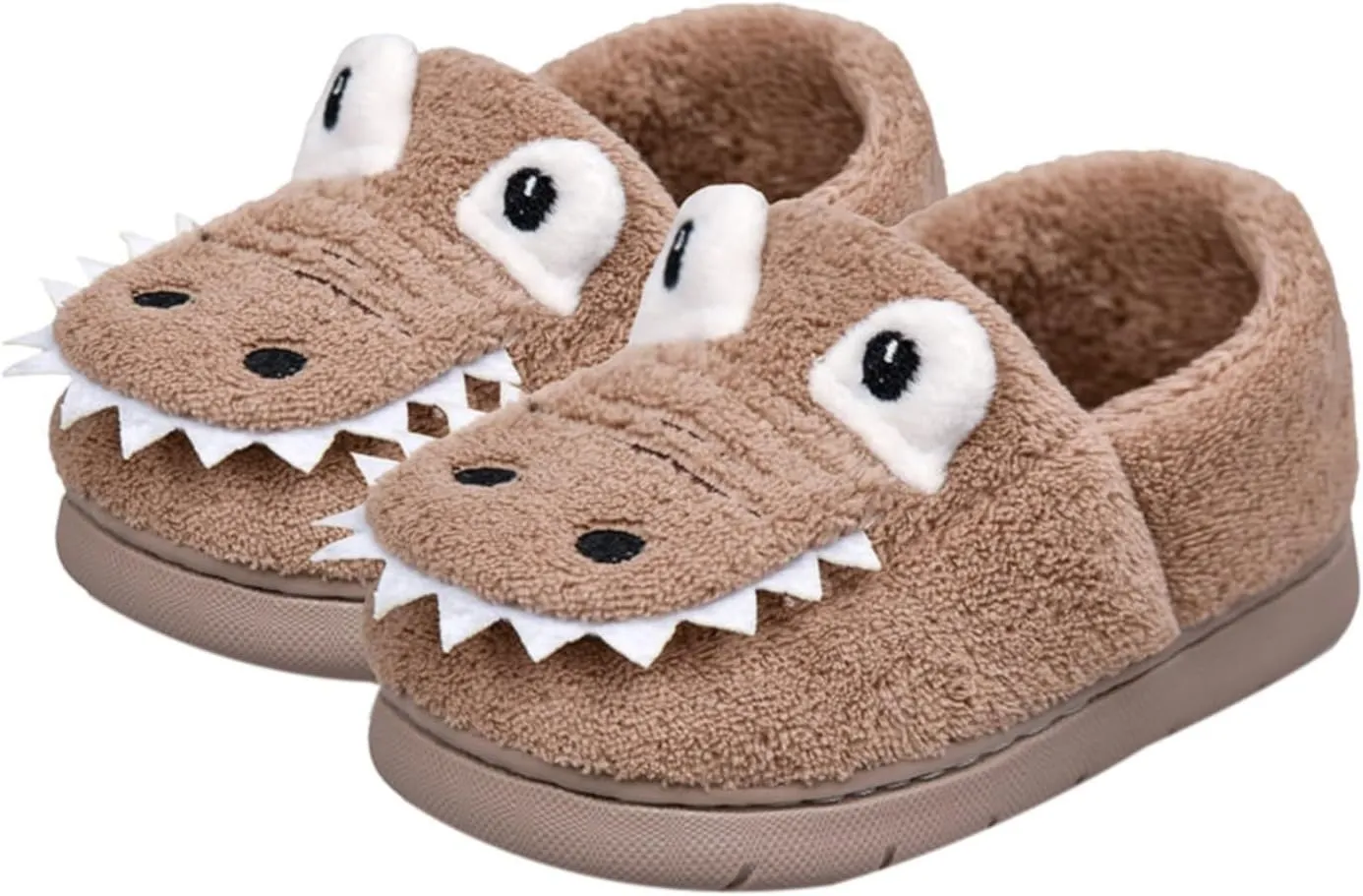 Kids Cartoon Dinosaur Slippers Boys Girls Plush Non-Slip House Slippers Fleece Warm Soft Slip-On Bedroom Shoes