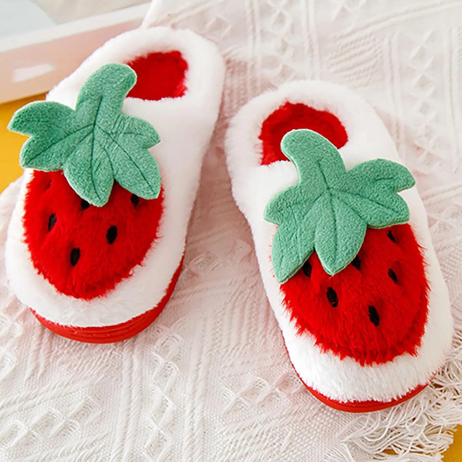 Kids Cute Strawberry ??ushroom Slippers Soft Bottom Comfort Slippers Fleece Plush Warm Cozy Outdoor Tween Shoes