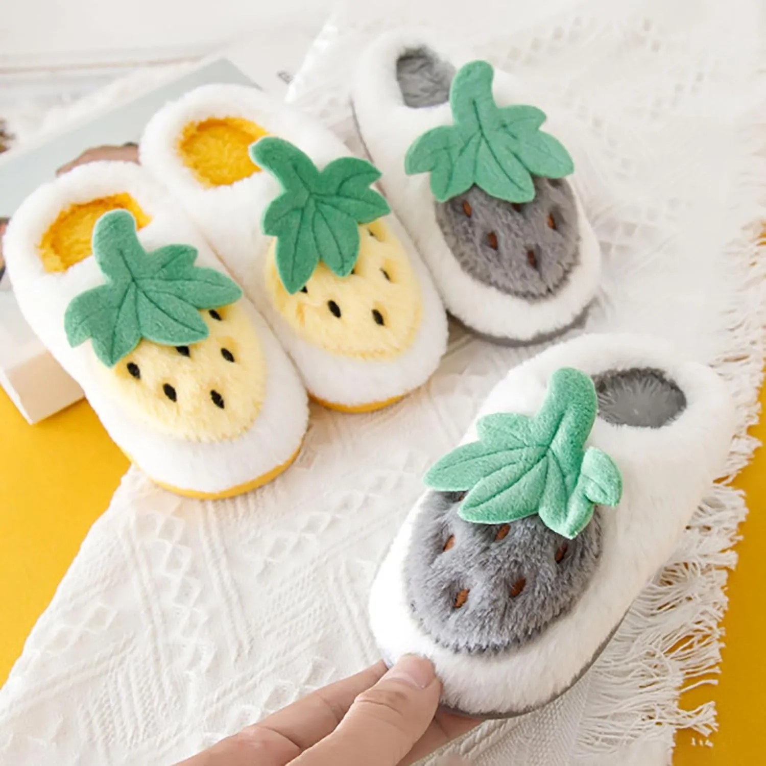 Kids Cute Strawberry ??ushroom Slippers Soft Bottom Comfort Slippers Fleece Plush Warm Cozy Outdoor Tween Shoes
