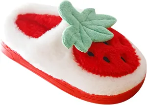 Kids Cute Strawberry ??ushroom Slippers Soft Bottom Comfort Slippers Fleece Plush Warm Cozy Outdoor Tween Shoes