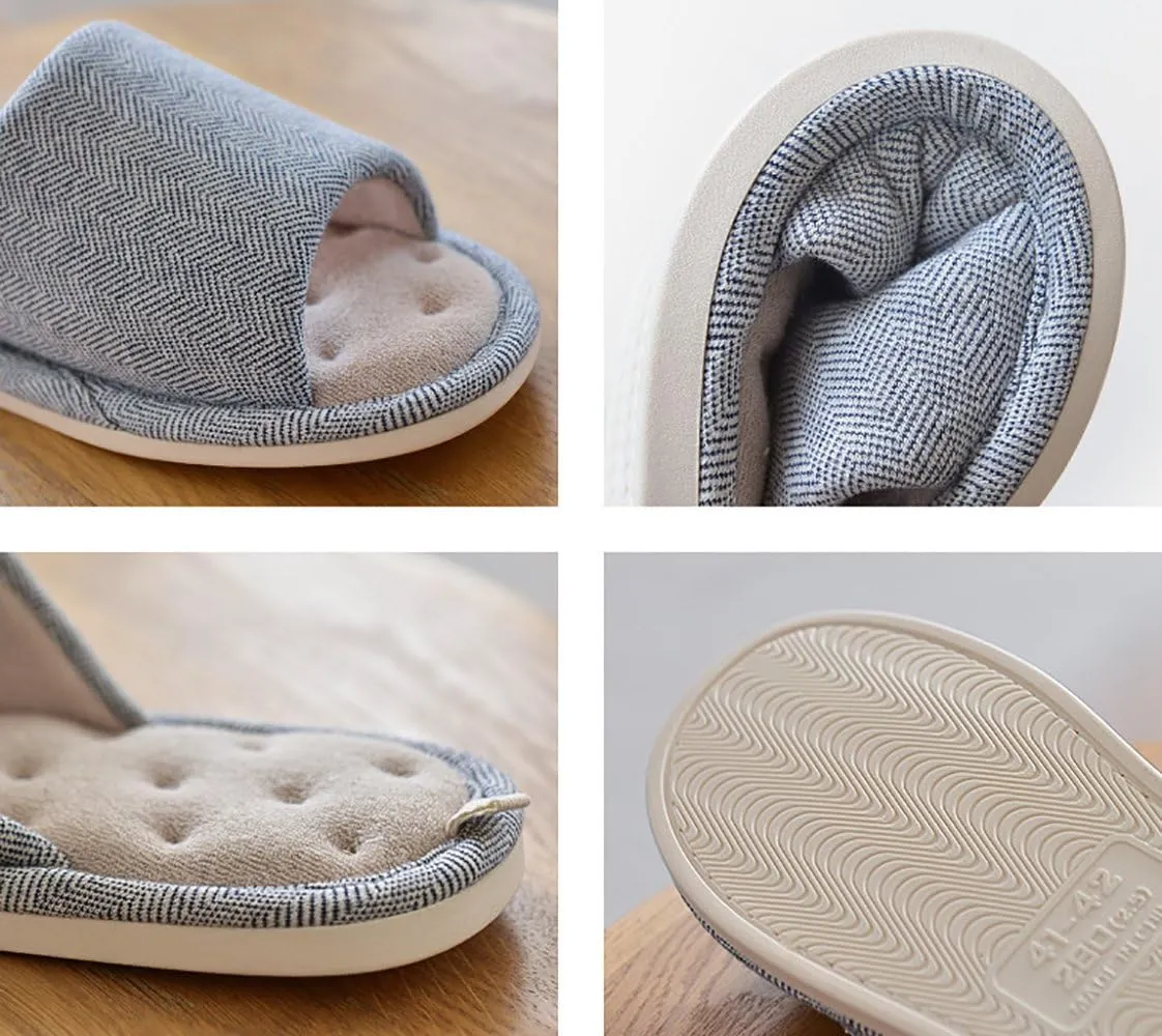 MAGILONA Women House Slippers Mens Bedroom Indoor Shoes Fall Memory Foam Open-Toe Home Shoes Slid Flax Soft Non-Slip Shoes
