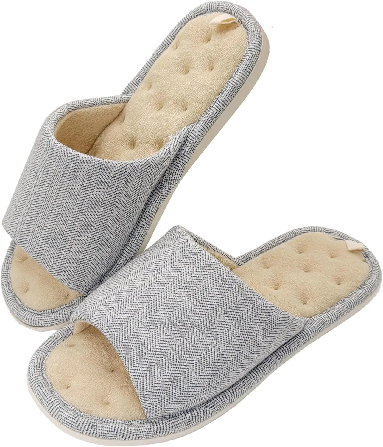 MAGILONA Women House Slippers Mens Bedroom Indoor Shoes Fall Memory Foam Open-Toe Home Shoes Slid Flax Soft Non-Slip Shoes