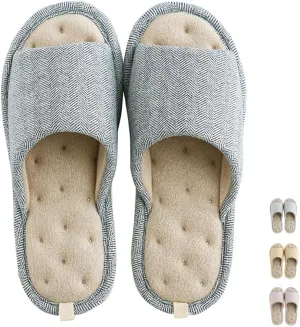 MAGILONA Women House Slippers Mens Bedroom Indoor Shoes Fall Memory Foam Open-Toe Home Shoes Slid Flax Soft Non-Slip Shoes