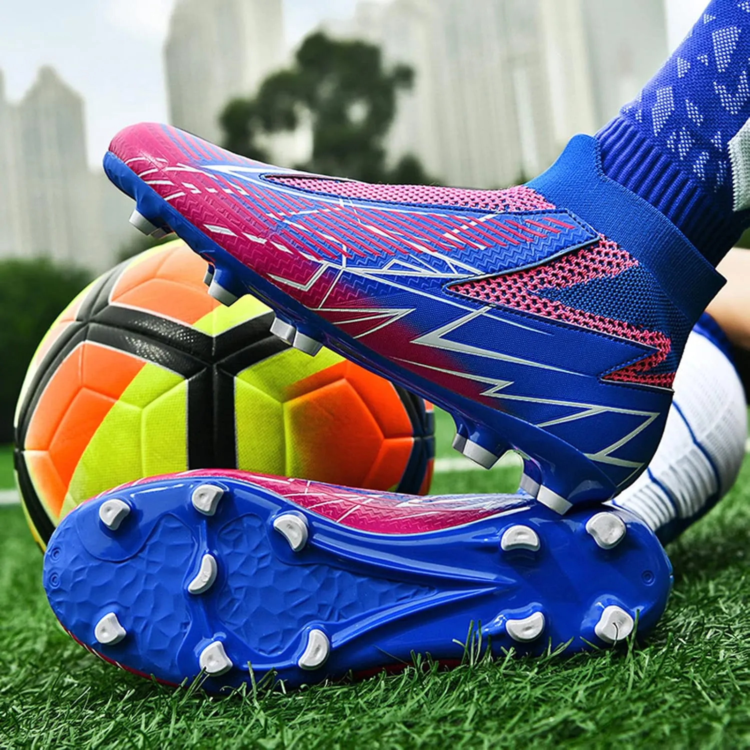 Meidiastra Men Soccer Cleats Professional Football Training Turf Sneakers Indoor Outdoor Football Athletic Shoes Unisex Laceless Spikes Soccer Shoes