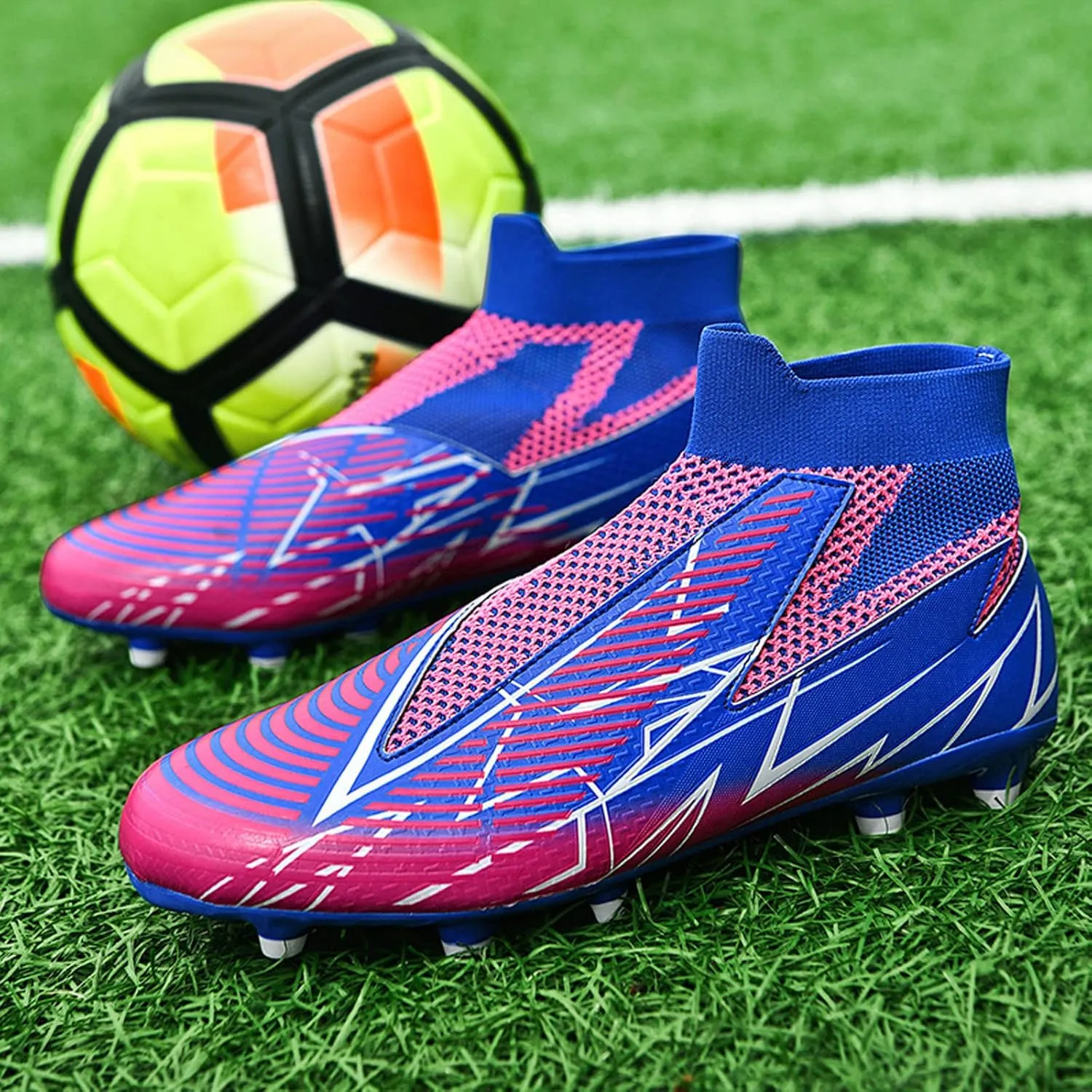 Meidiastra Men Soccer Cleats Professional Football Training Turf Sneakers Indoor Outdoor Football Athletic Shoes Unisex Laceless Spikes Soccer Shoes