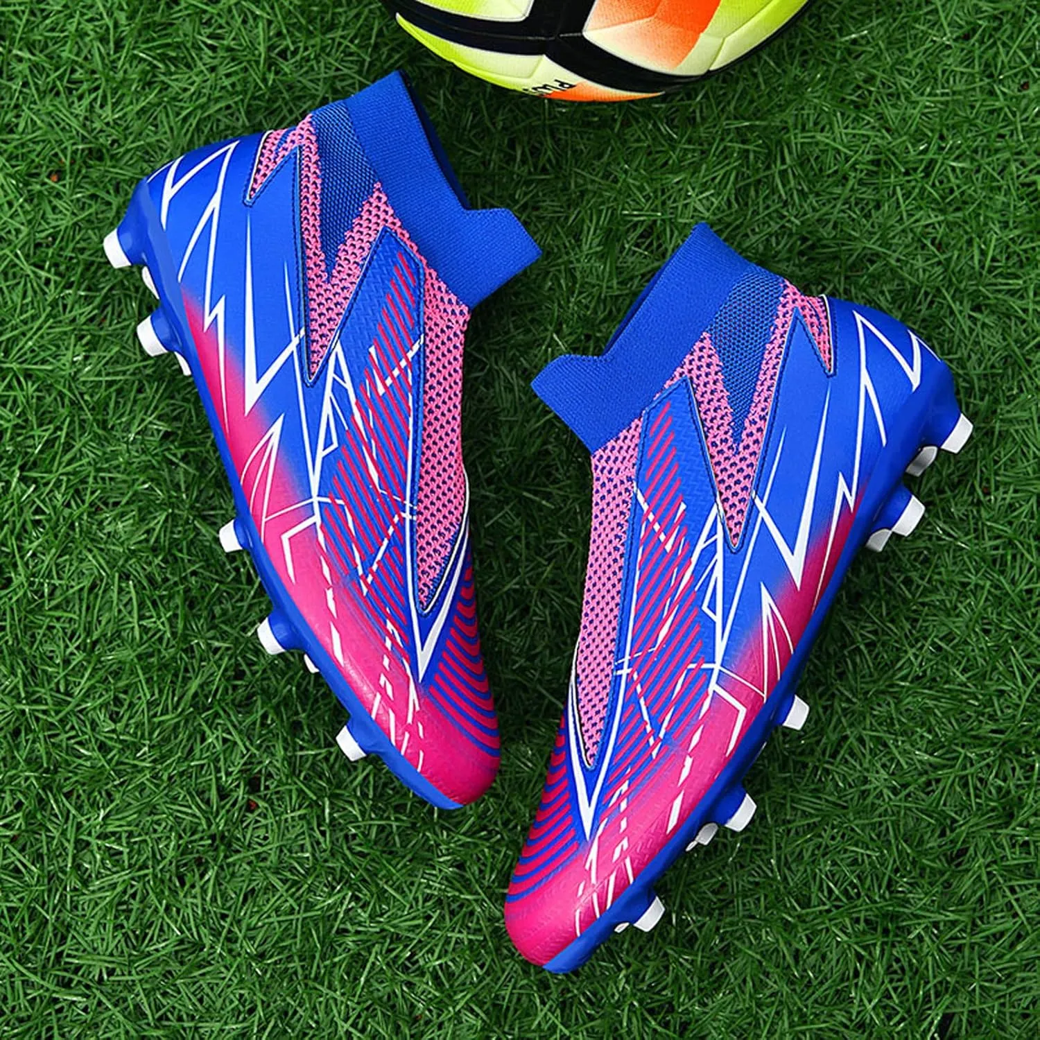 Meidiastra Men Soccer Cleats Professional Football Training Turf Sneakers Indoor Outdoor Football Athletic Shoes Unisex Laceless Spikes Soccer Shoes