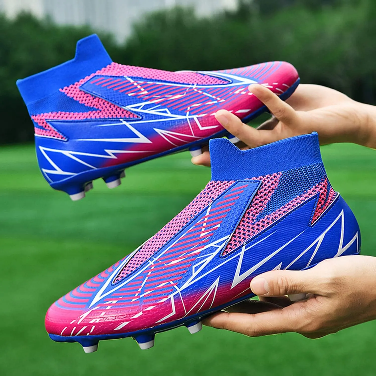 Meidiastra Men Soccer Cleats Professional Football Training Turf Sneakers Indoor Outdoor Football Athletic Shoes Unisex Laceless Spikes Soccer Shoes