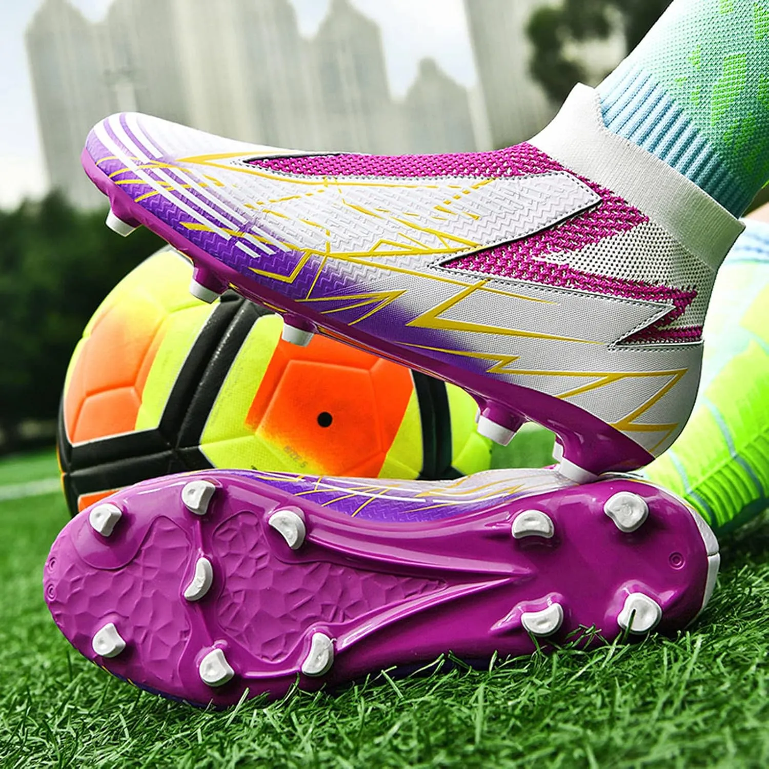 Meidiastra Men Soccer Cleats Professional Football Training Turf Sneakers Indoor Outdoor Football Athletic Shoes Unisex Laceless Spikes Soccer Shoes