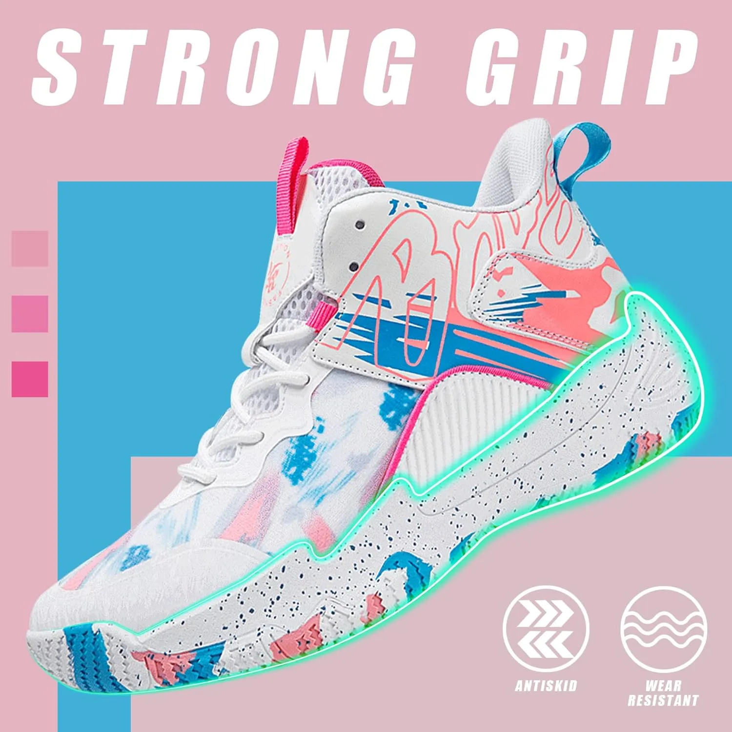 Men's Basketball Shoes Breathable Anti Slip Fashionable Graffiti Training Shoes Outdoor Shoes