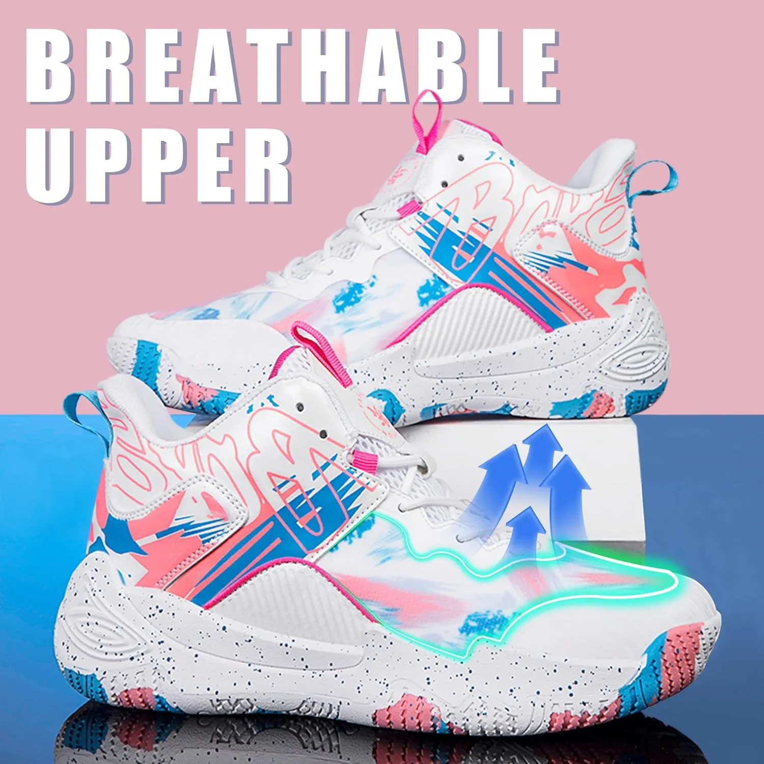 Men's Basketball Shoes Breathable Anti Slip Fashionable Graffiti Training Shoes Outdoor Shoes