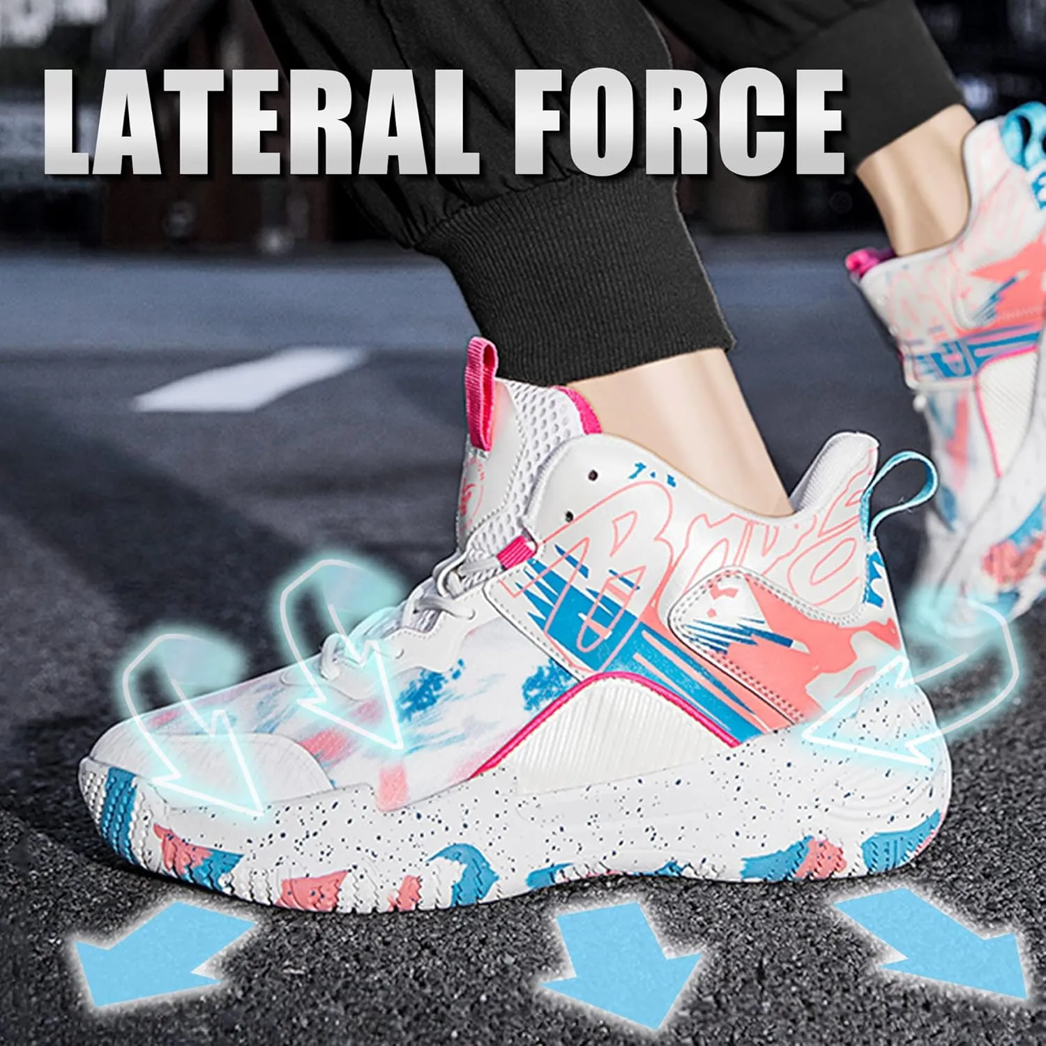 Men's Basketball Shoes Breathable Anti Slip Fashionable Graffiti Training Shoes Outdoor Shoes