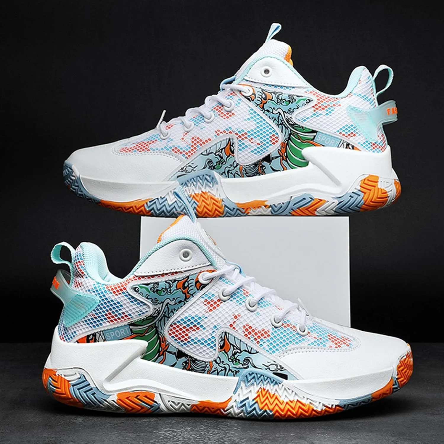 Men's Breathable Mesh Lace Up Basketball Shoes Fashion High-Top Non-Slip Sneakers Casual Gym Sports Tennis Jogging Shoes