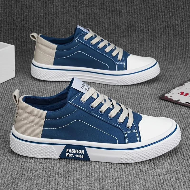 Men's Canvas Sneakers Breathable Low-Top Lace-Up Shoes with Non-Slip Sole Casual Fashion Shoes for Men