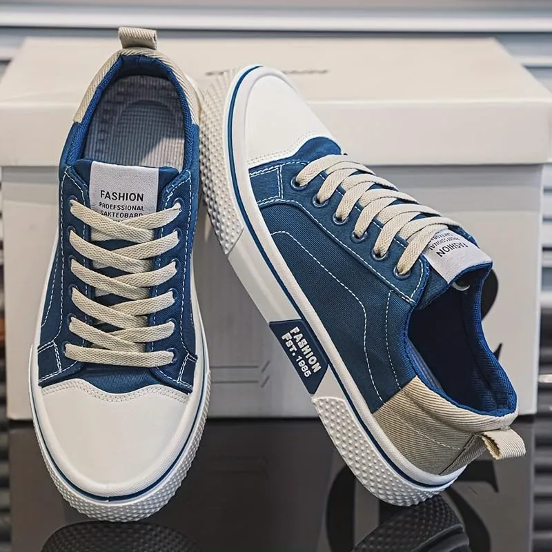 Men's Canvas Sneakers Breathable Low-Top Lace-Up Shoes with Non-Slip Sole Casual Fashion Shoes for Men
