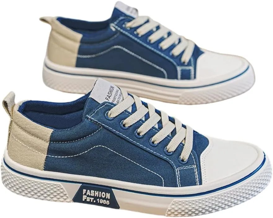 Men's Canvas Sneakers Breathable Low-Top Lace-Up Shoes with Non-Slip Sole Casual Fashion Shoes for Men