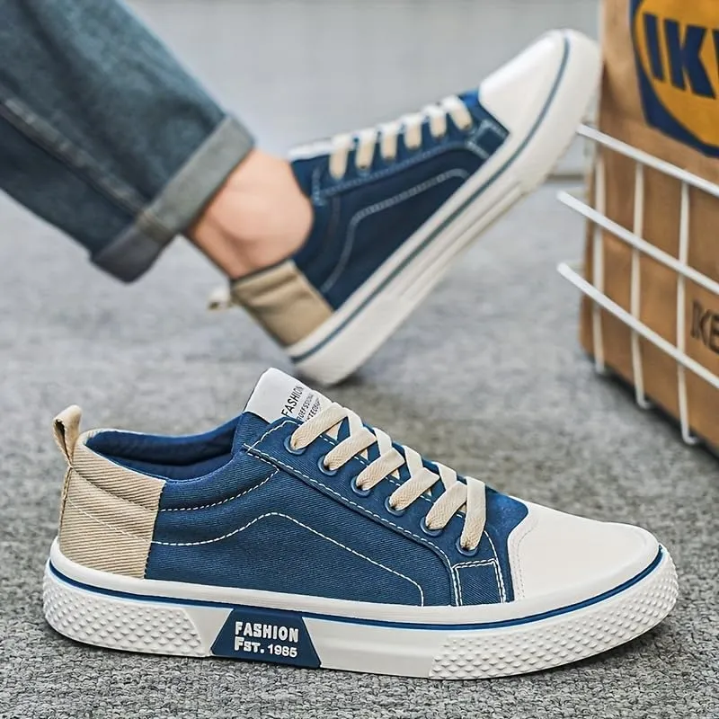 Men's Canvas Sneakers Breathable Low-Top Lace-Up Shoes with Non-Slip Sole Casual Fashion Shoes for Men