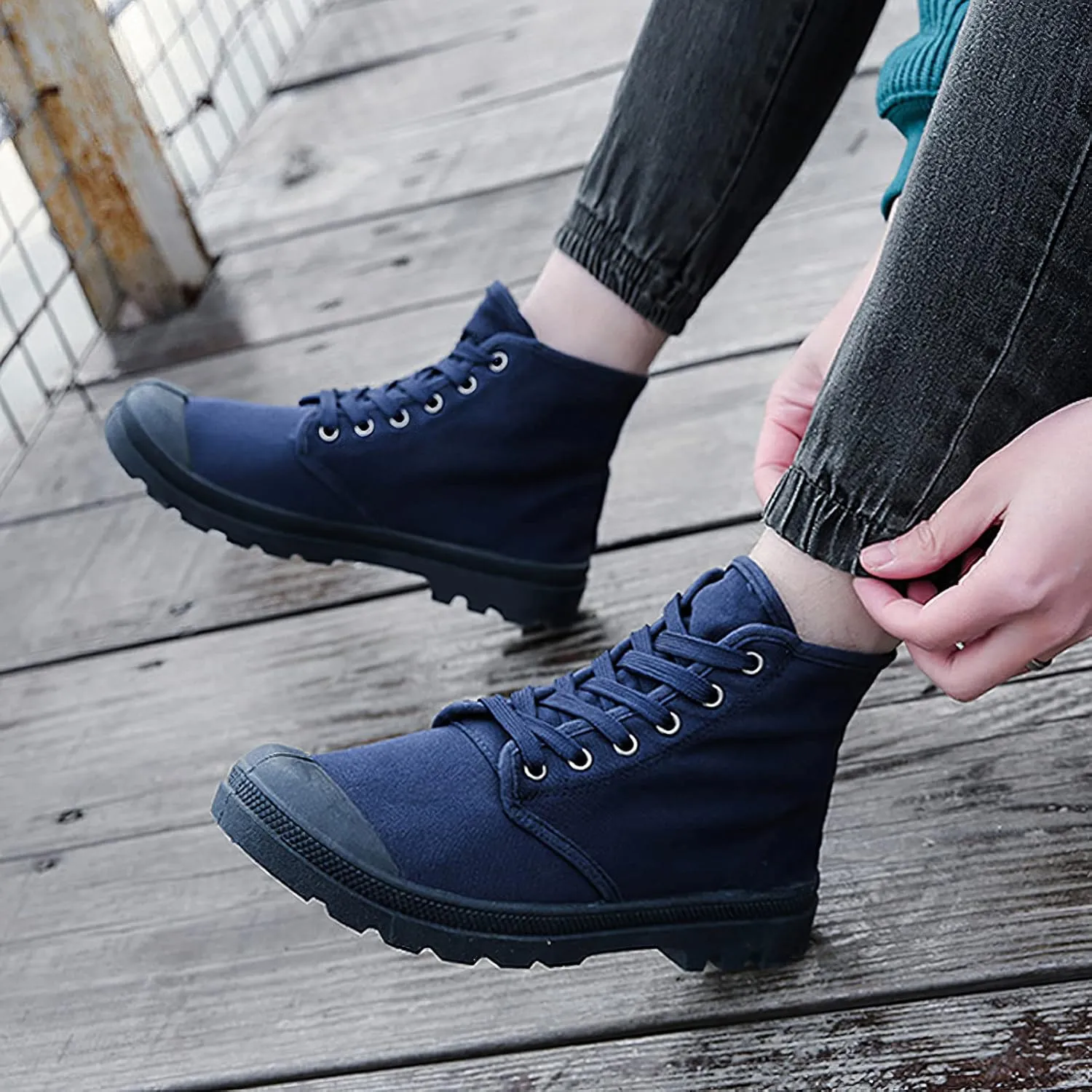 Men's Fashion Ankle High/Mid Calf Desert Boots Lace-Up Outdoor Canvas Shoes
