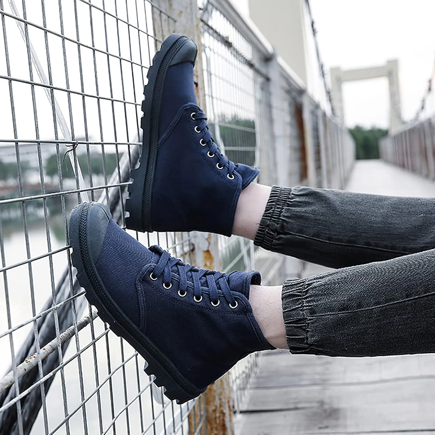Men's Fashion Ankle High/Mid Calf Desert Boots Lace-Up Outdoor Canvas Shoes
