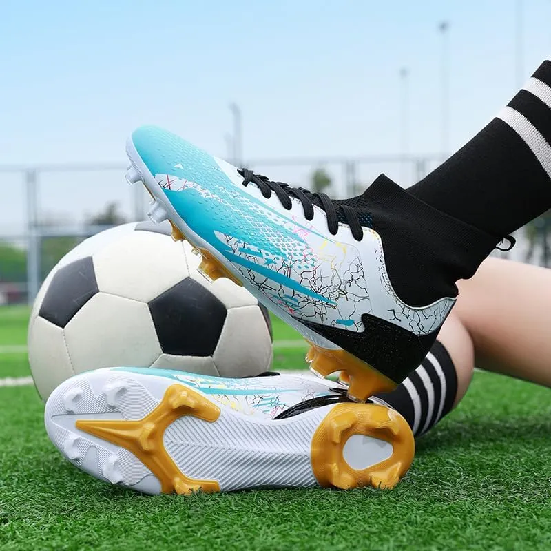 Men's High-Top Lace-Up Indoor Futsal Turf Cleat Sneaker with Non-Slip Spikes for Soccer Shoes