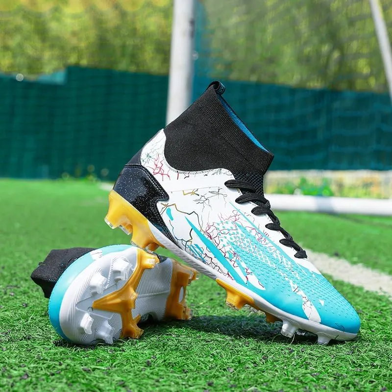 Men's High-Top Lace-Up Indoor Futsal Turf Cleat Sneaker with Non-Slip Spikes for Soccer Shoes