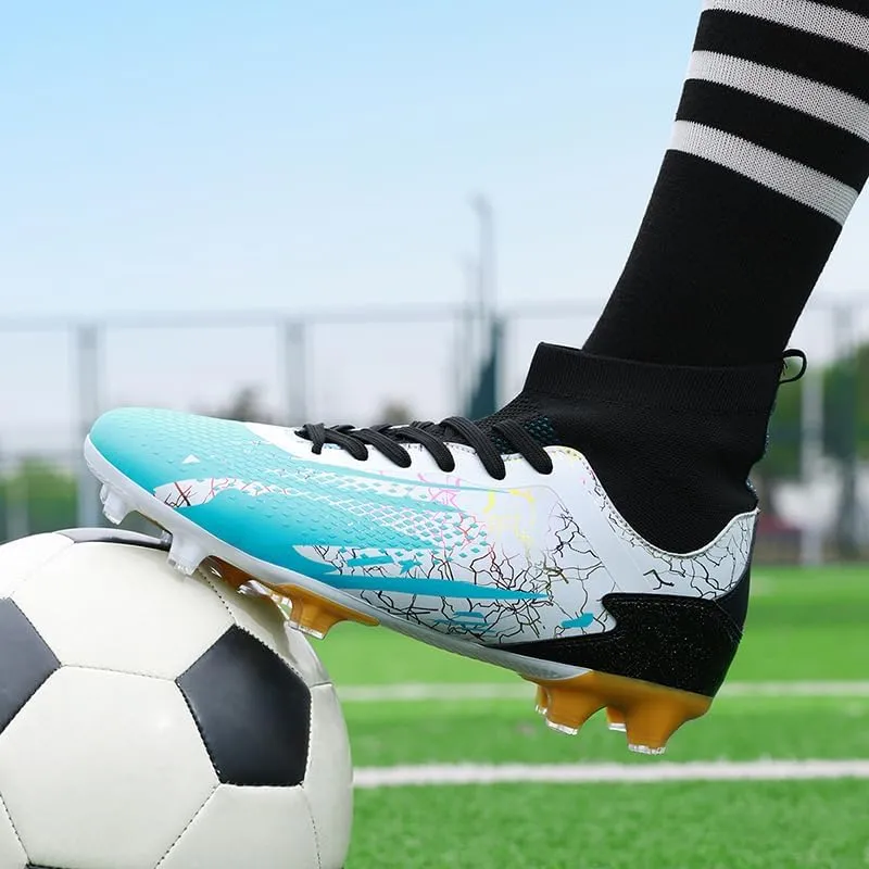 Men's High-Top Lace-Up Indoor Futsal Turf Cleat Sneaker with Non-Slip Spikes for Soccer Shoes