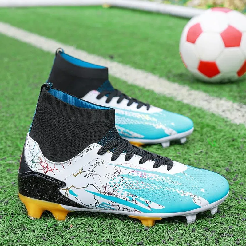 Men's High-Top Lace-Up Indoor Futsal Turf Cleat Sneaker with Non-Slip Spikes for Soccer Shoes
