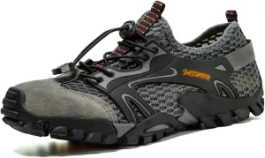 Men's Hiking Shoes, Wading Shoes, Hiking, Outdoor, Rock Climbing, Hollow, Breathable (Color : Gris, Size : 9)
