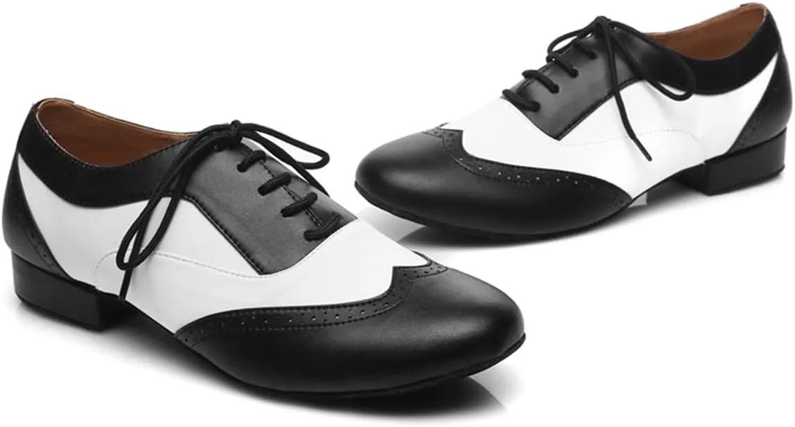 Men's Leather Round Toe Dancing Shoes for Latin Salsa Waltz Tango Ballroom Dance Shoes