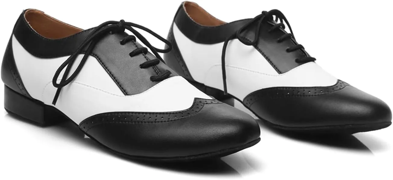 Men's Leather Round Toe Dancing Shoes for Latin Salsa Waltz Tango Ballroom Dance Shoes