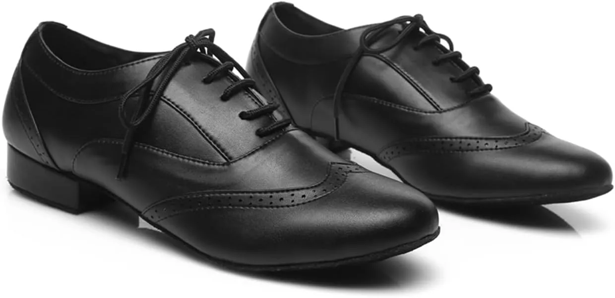 Men's Leather Round Toe Dancing Shoes for Latin Salsa Waltz Tango Ballroom Dance Shoes
