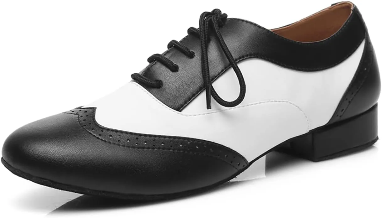 Men's Leather Round Toe Dancing Shoes for Latin Salsa Waltz Tango Ballroom Dance Shoes