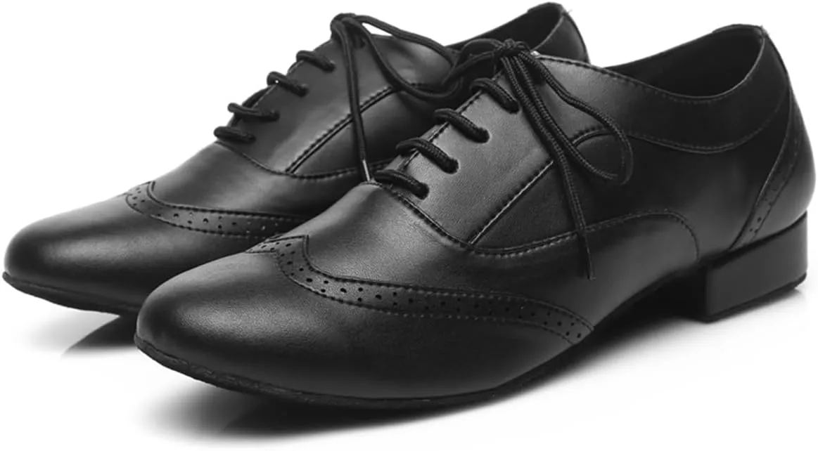 Men's Leather Round Toe Dancing Shoes for Latin Salsa Waltz Tango Ballroom Dance Shoes