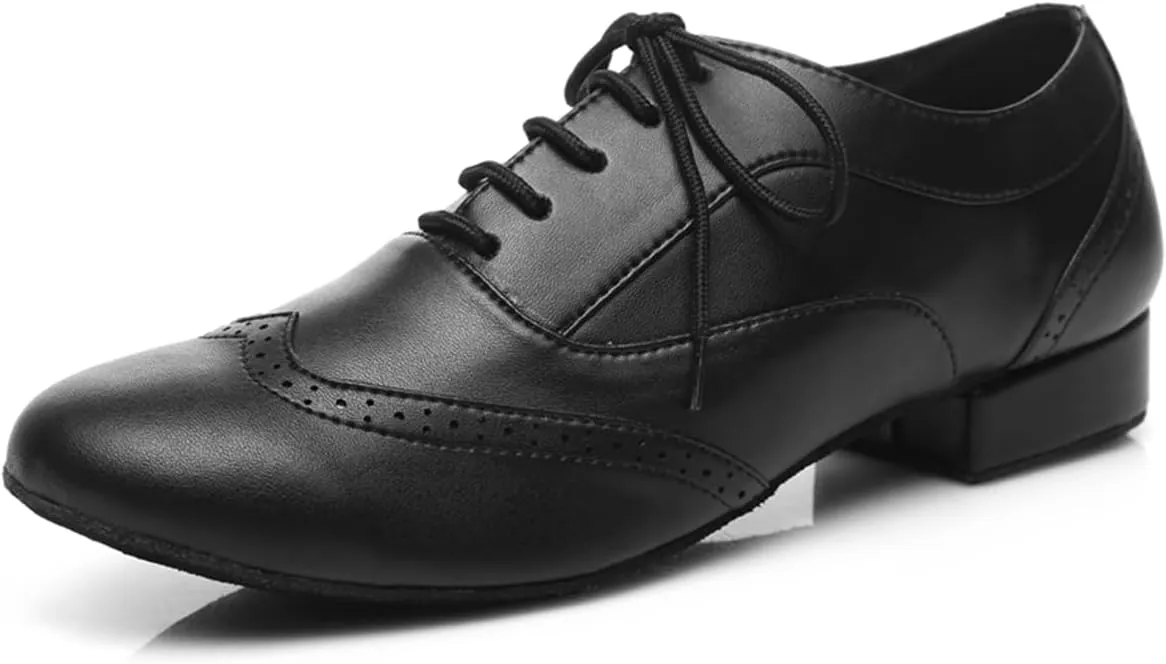 Men's Leather Round Toe Dancing Shoes for Latin Salsa Waltz Tango Ballroom Dance Shoes