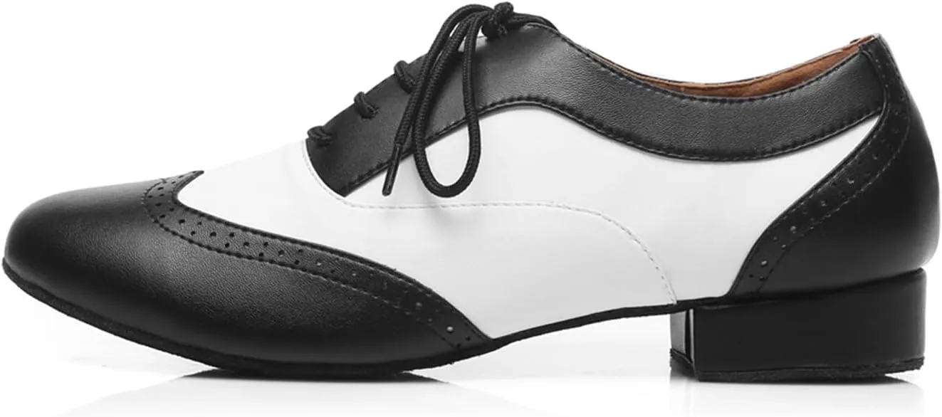 Men's Leather Round Toe Dancing Shoes for Latin Salsa Waltz Tango Ballroom Dance Shoes