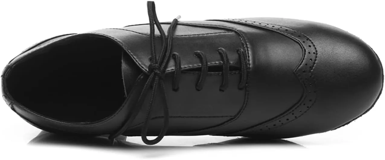 Men's Leather Round Toe Dancing Shoes for Latin Salsa Waltz Tango Ballroom Dance Shoes